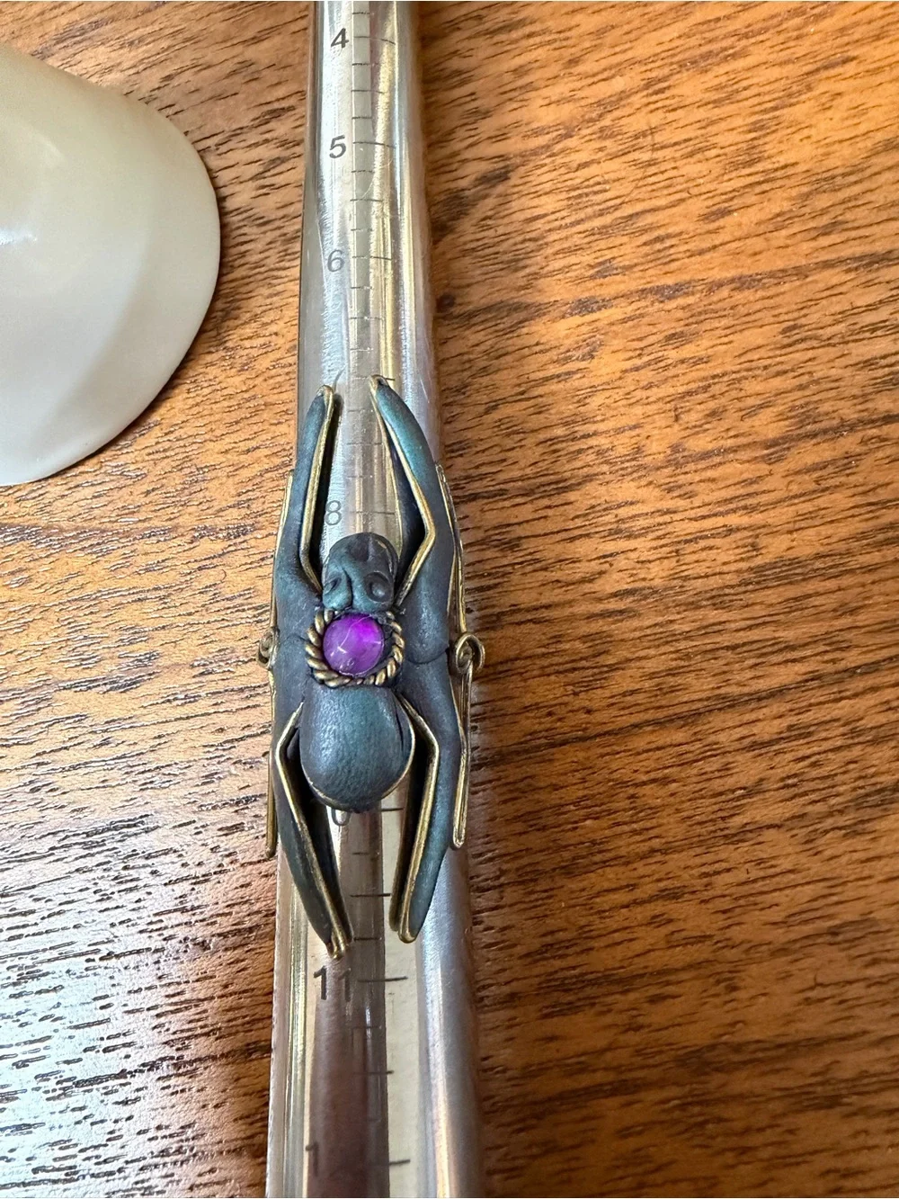 Black and Bronze With Stone Spider Ring